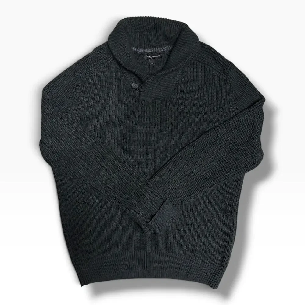 Banana Republic Men’s Shawl Collar Sweater Size L Dark Grey Cotton Wool Blend